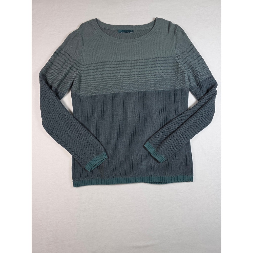 PrAna Sweater Colorblock Textured Knit Crewneck XL Grey Teal Gorpcore Casual